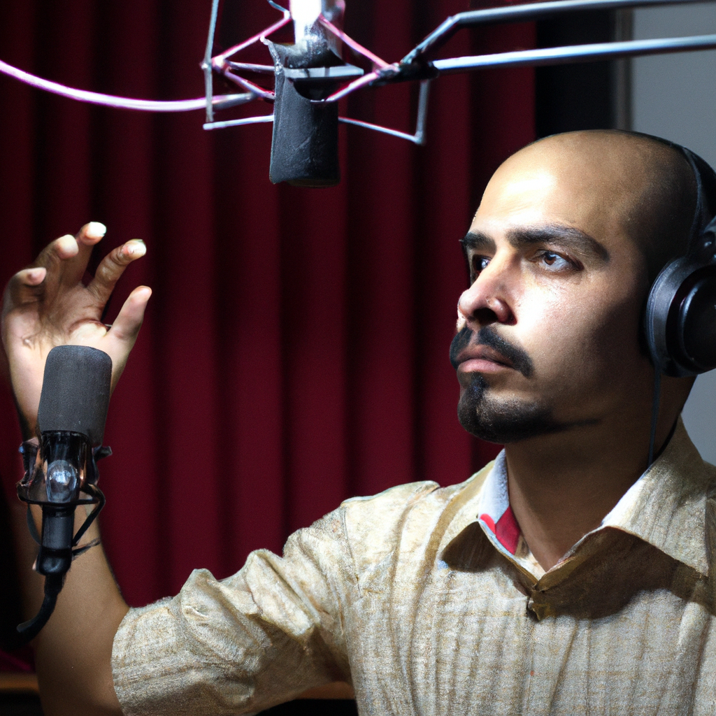 Retrato de Matías Ruiz cronista y podcaster en cabina de radio con micrófono